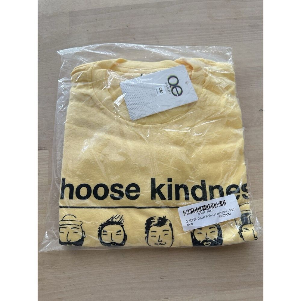 QUEER‎ EYE Choose Kindness Cast T-Shirt Yellow Size Medium Unisex Casual Tee NWT - Picture 2 of 3